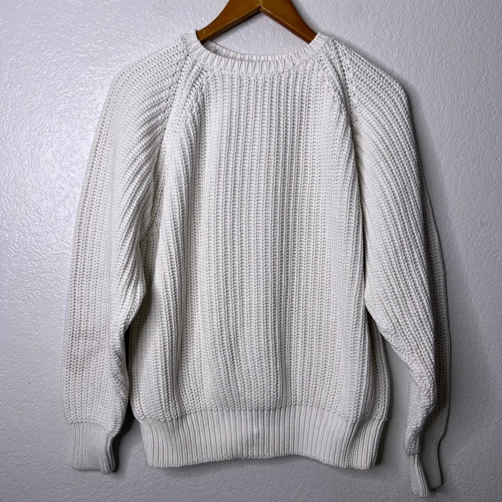 Vintage J.Crew Oarsman Mens XL Heavy Knit Fisherman Sweater Ivory White - Picture 2 of 9